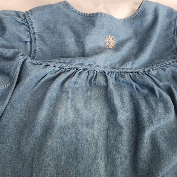 Go Softly Patio Denim House Muumuu Dress Zipper Small Embroidery Short Sleeves - Picture 10 of 12